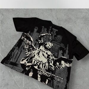 Black Graphic Tee with Angel Design